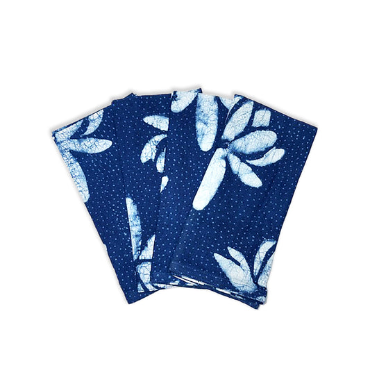 Hand Block Printed Blue Lotus Napkin (Set of 4) - Lotus Blue