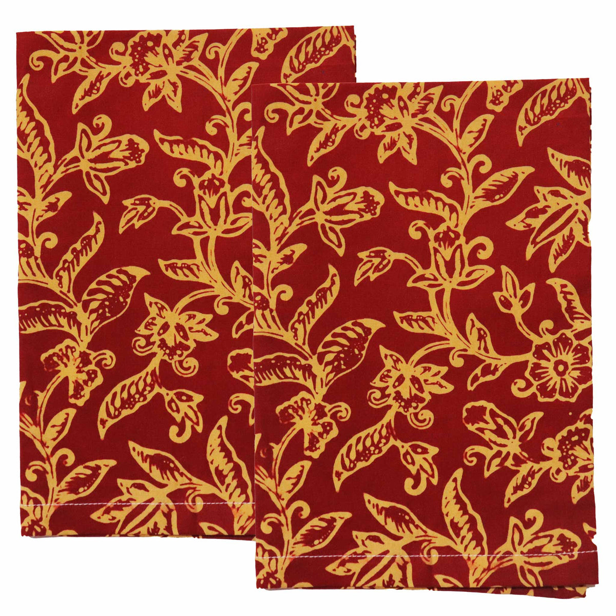 Batik Cloth Napkin Set of Two, Cherish, Hand Dyed, 100% Cotton, Red, Yellow