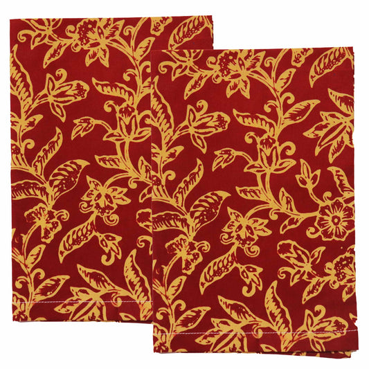 Batik Cloth Napkin Set of Two, Cherish, Hand Dyed, 100% Cotton, Red, Yellow