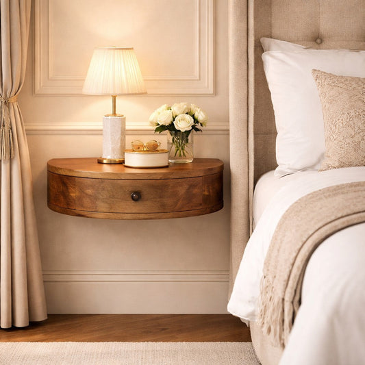 Solid Wood Wall-Mounted Rounded Nightstand