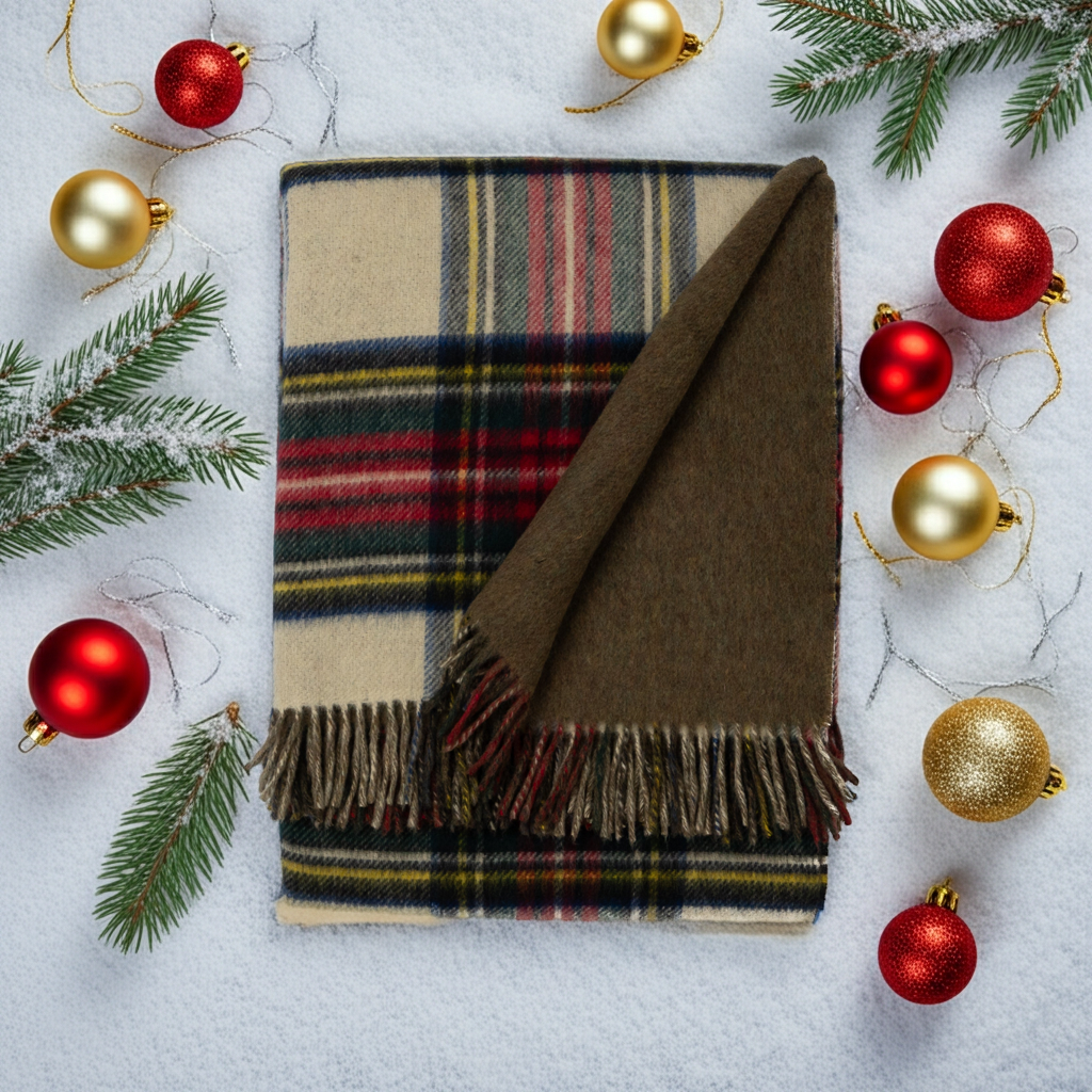 Prince of Scots Double Merino Wool Reversible Throw – Antiqued Dress Stewart Tartan