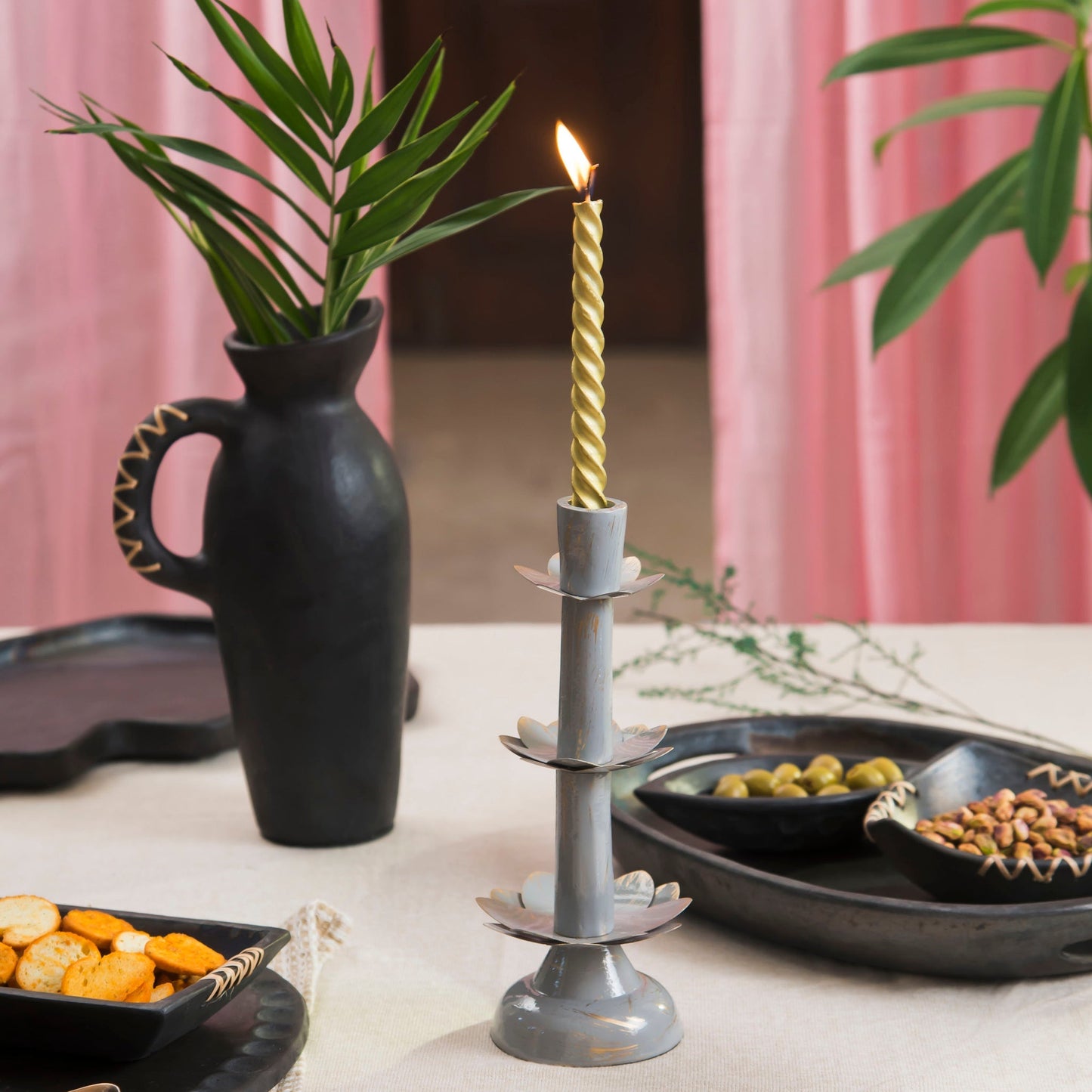 Lotus Bloom Tapered Aluminum Candleholder