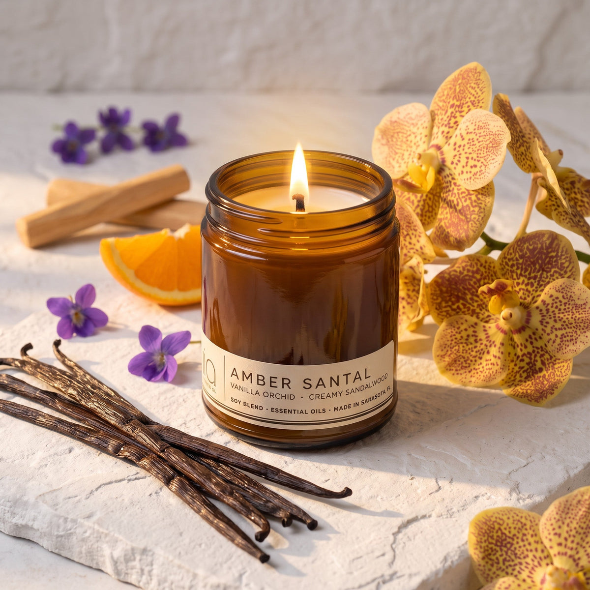 Amber Santal Soy Blend Candle - Amber, Sandalwood & Vanilla Orchid