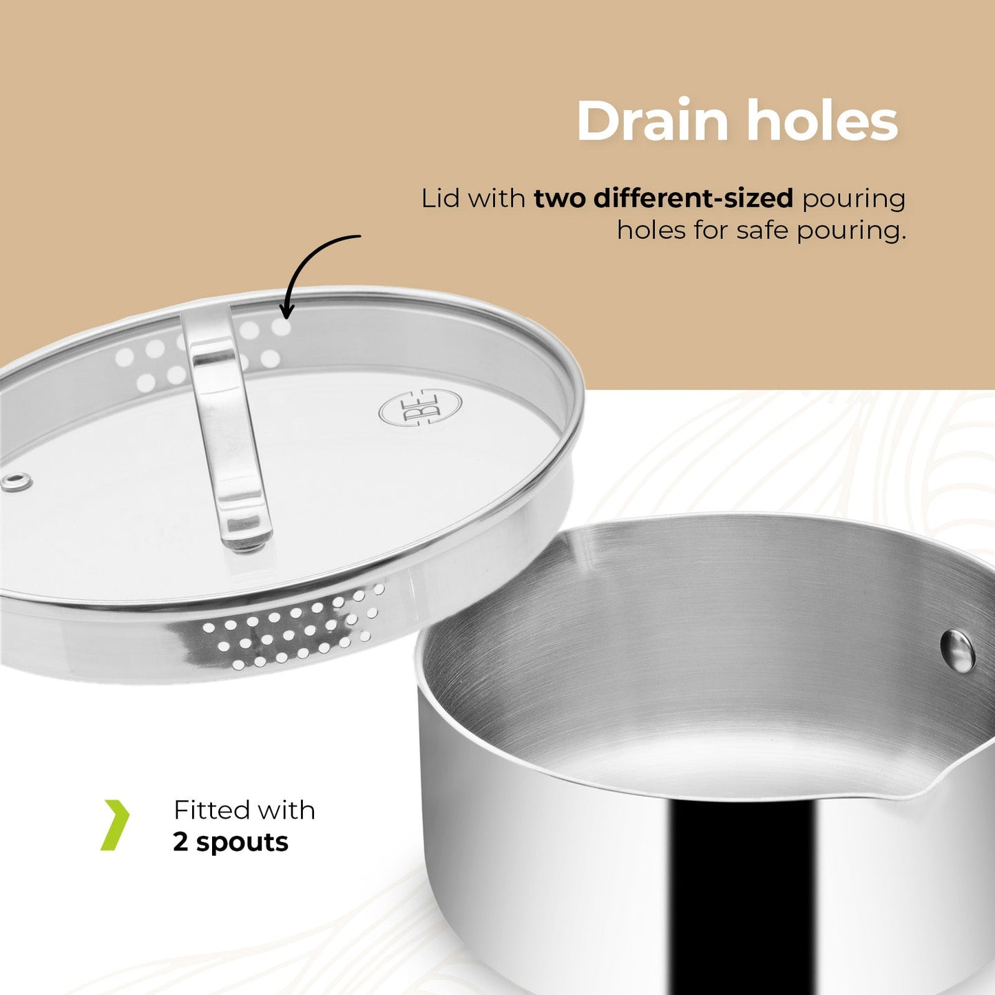 BE | LIVING - Essential Series - 3 qt / 8" / 20 cm Sauce Pan with lid - Triply Stainless Steel