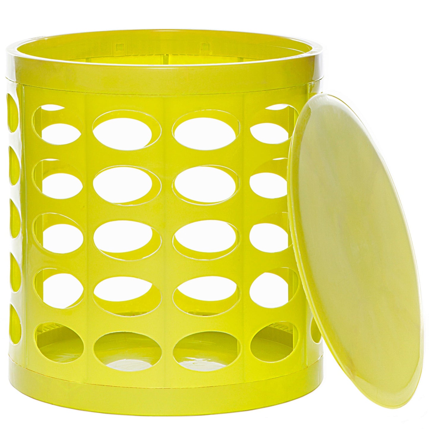 Otto Storage Stool | Round Plastic Storage Ottoman with Oval Perforated Pattern