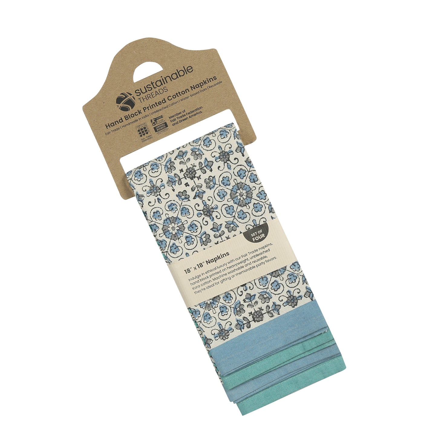 Hand Block Printed Cotton Napkins, Set of 4 | Ivy