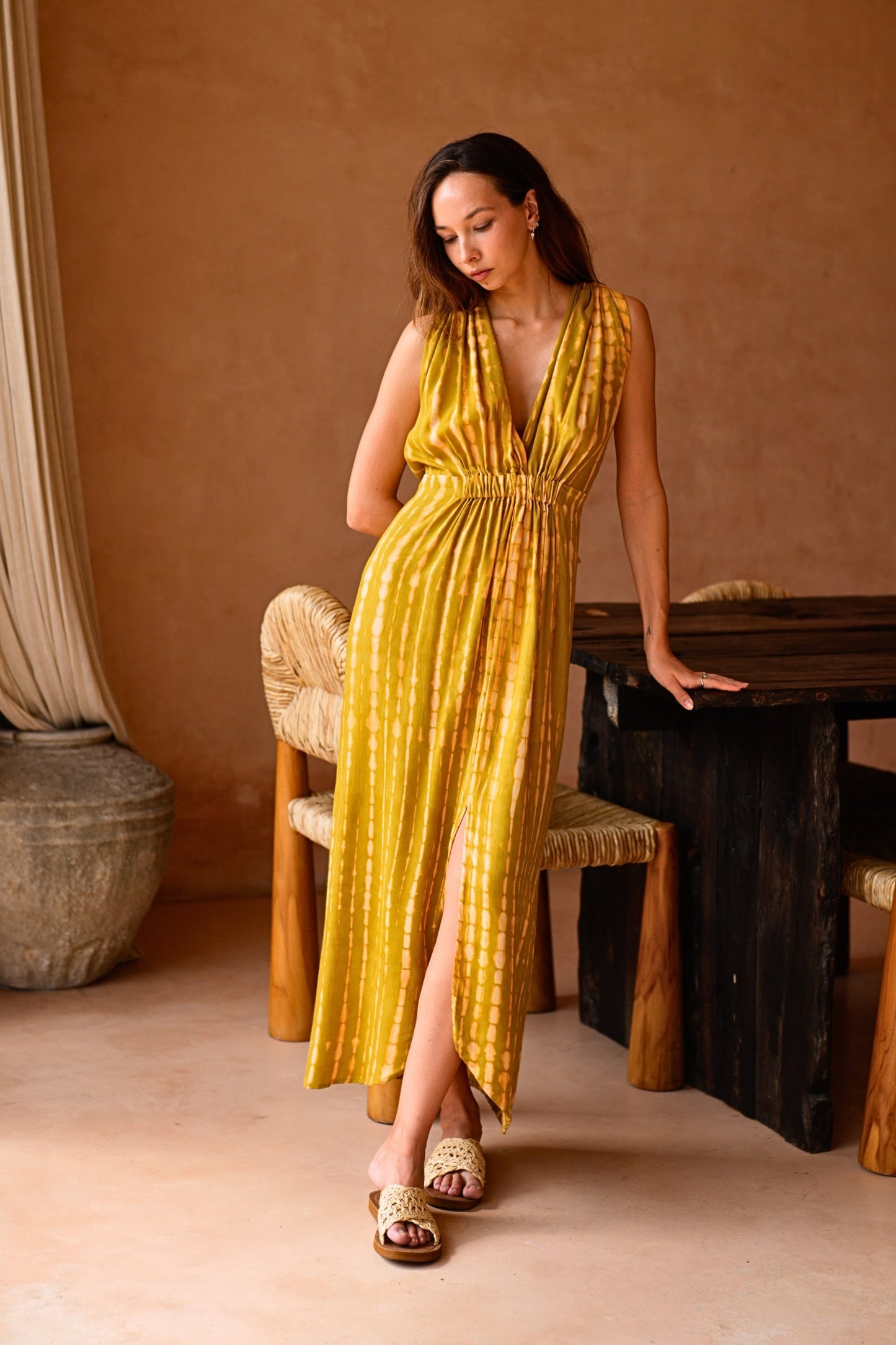 Clara Maxi Slip Dress in Lemongrass