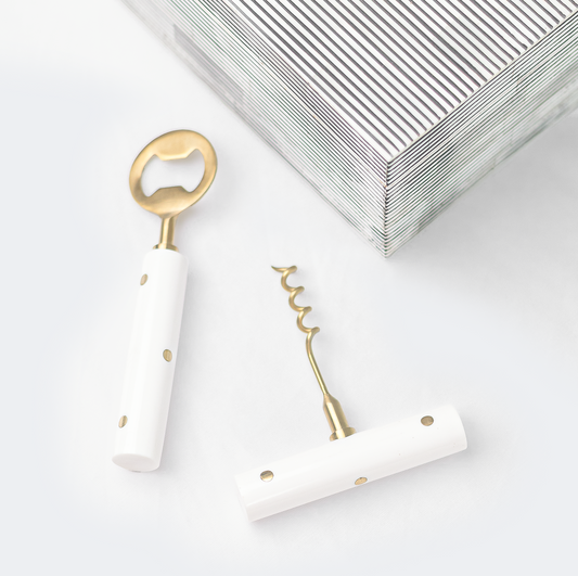 Pinstripe Inlay Bar Accessories Gift Set, Wooden Box with Corkscrew & Bottle Opener