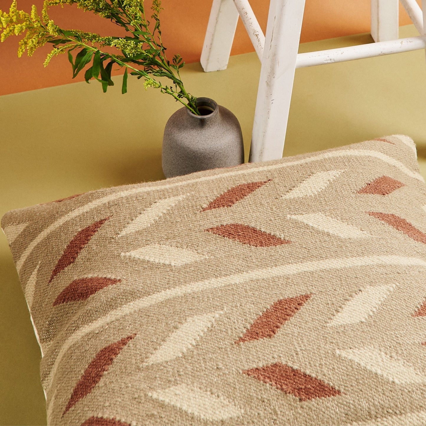 Ero Green Brown Geometric Pattern Hand Woven Large Pillow Cover