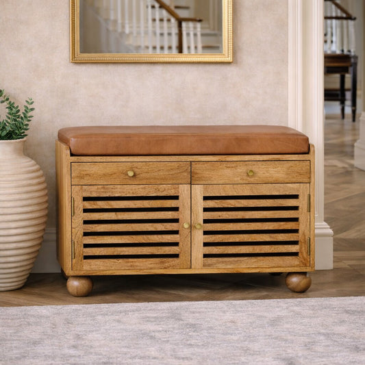 Solid Wood Oakridge Leather Shoe Cabinet