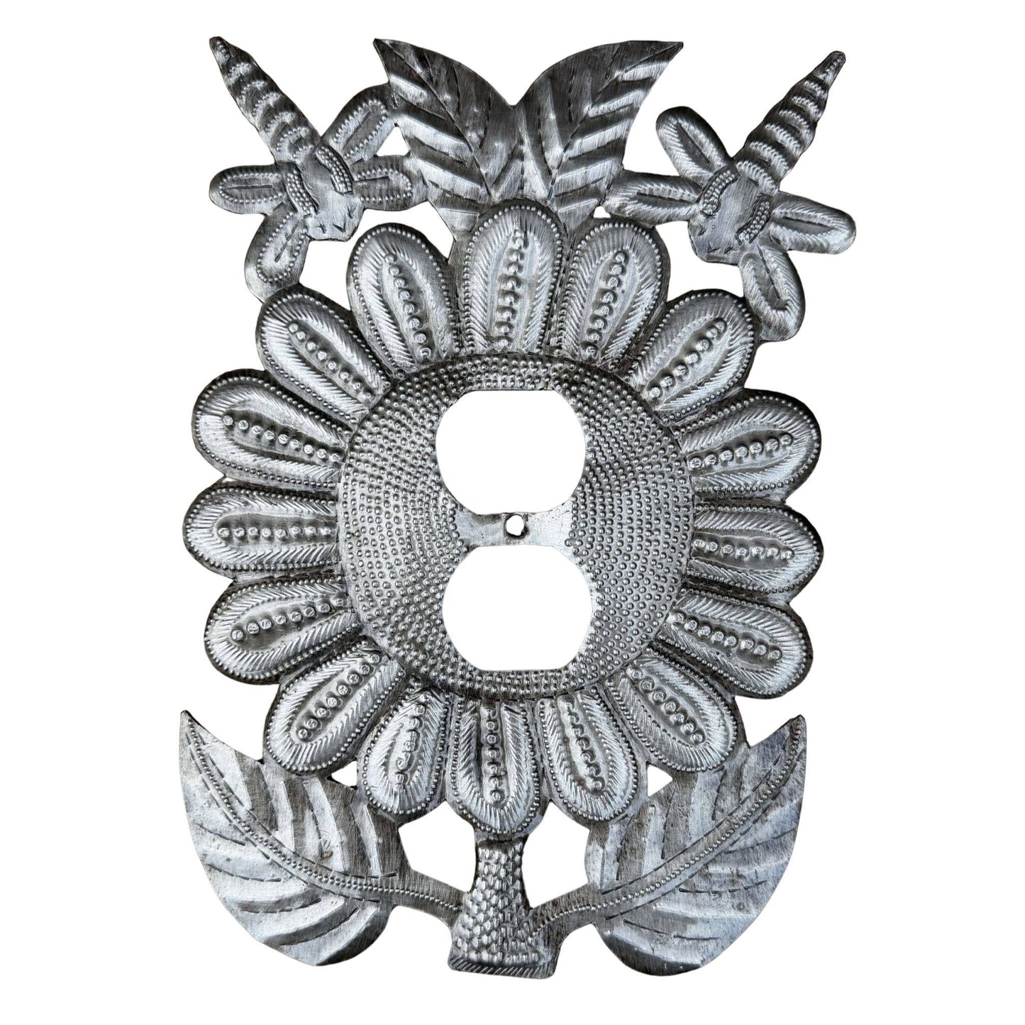 Haitian Metal Outlet Cover Sunflower Dragonfly 6x9 Handmade