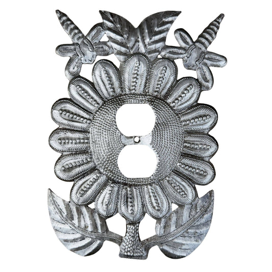 Haitian Metal Outlet Cover Sunflower Dragonfly 6x9 Handmade
