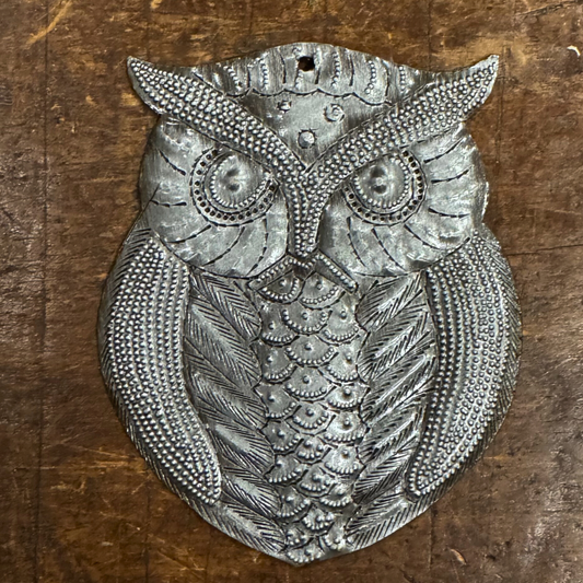 Mini Metal Owl from Haiti, Handmae  Fair Trade Gift 4"x5"