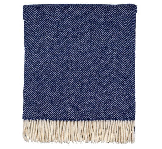 Southampton Home Merino Wool Herringbone Throw - Classic Navy