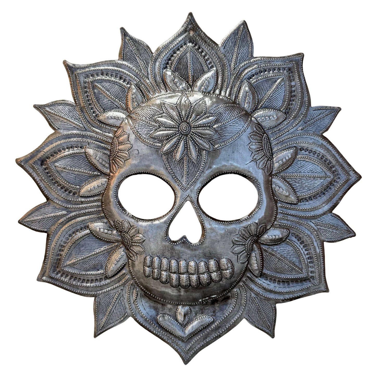 Haitian Metal Skull Wall Art w/ Petals – Recycled Steel