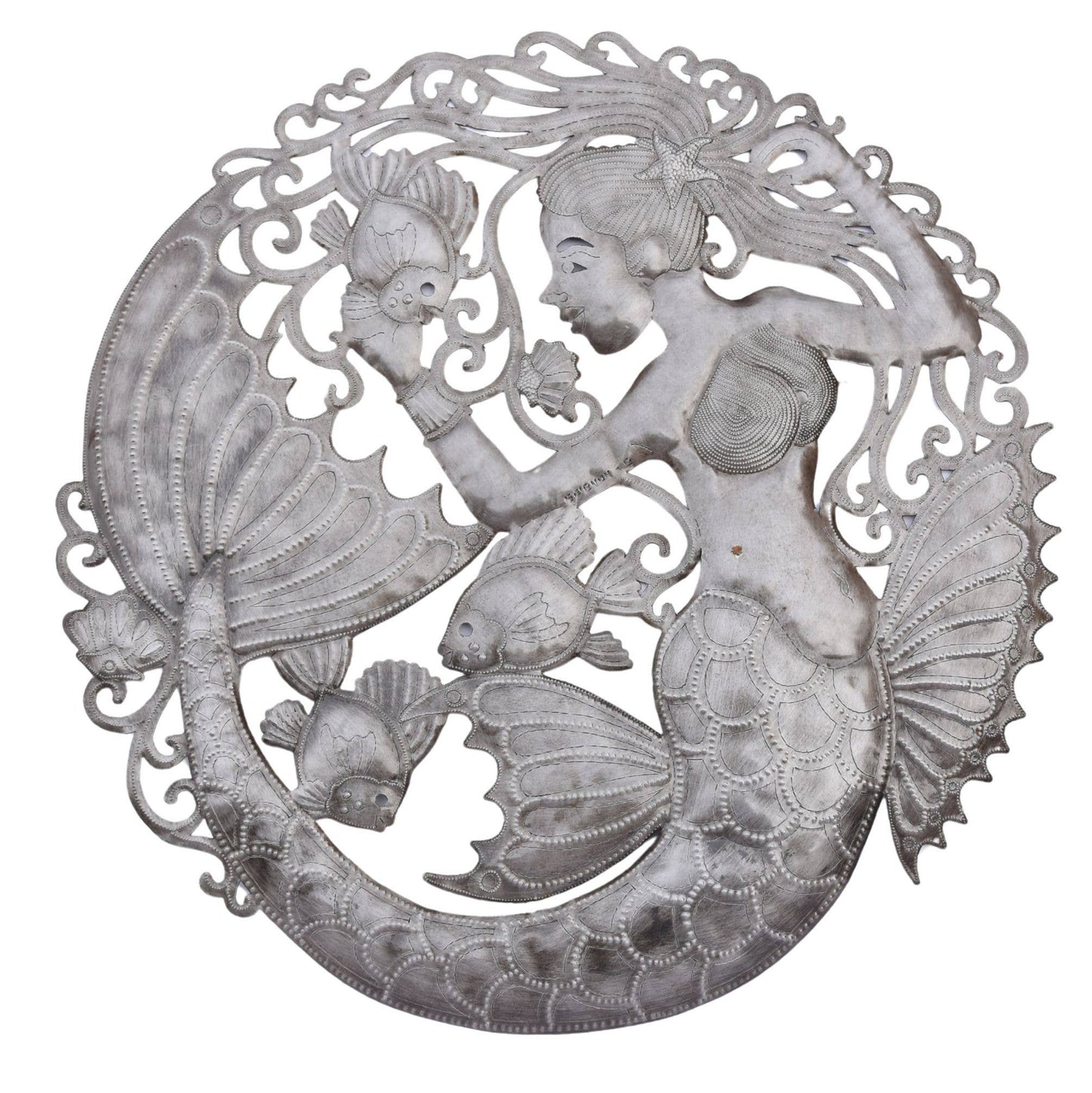 Haitian Metal Mermaid & Fish Wall Art – 23" Fair Trade