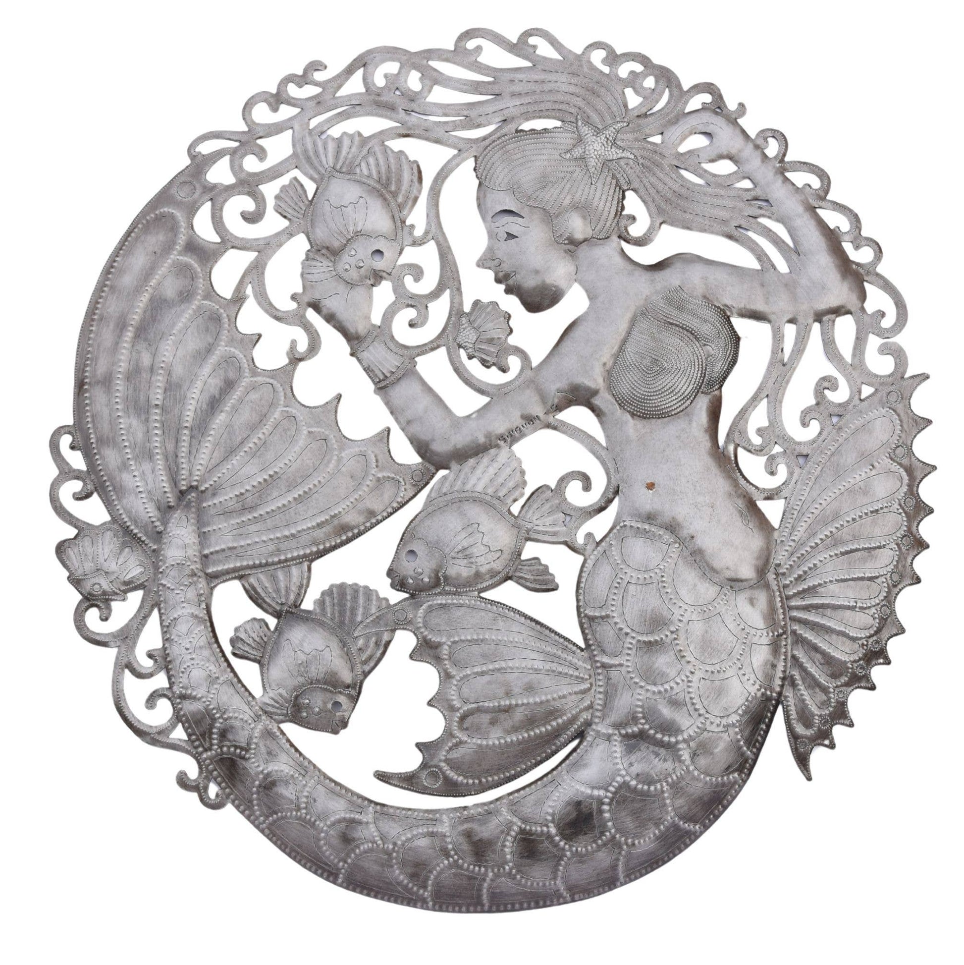 Haitian Metal Mermaid & Fish Wall Art – 23" Fair Trade