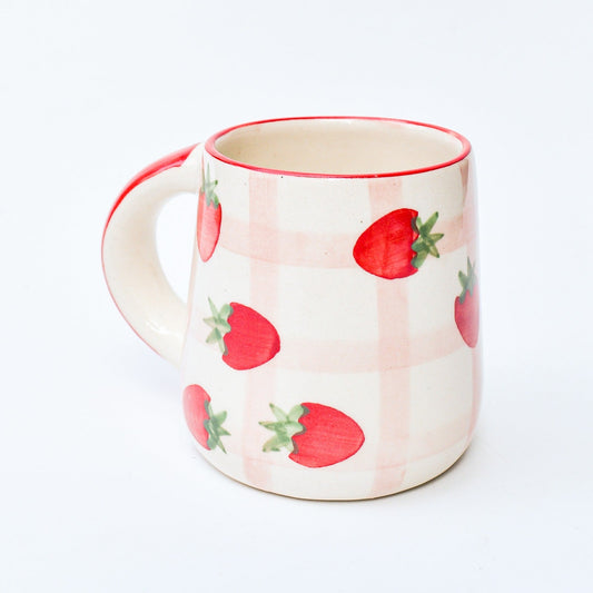 Strawberry Checkered Delight Ceramic Mug