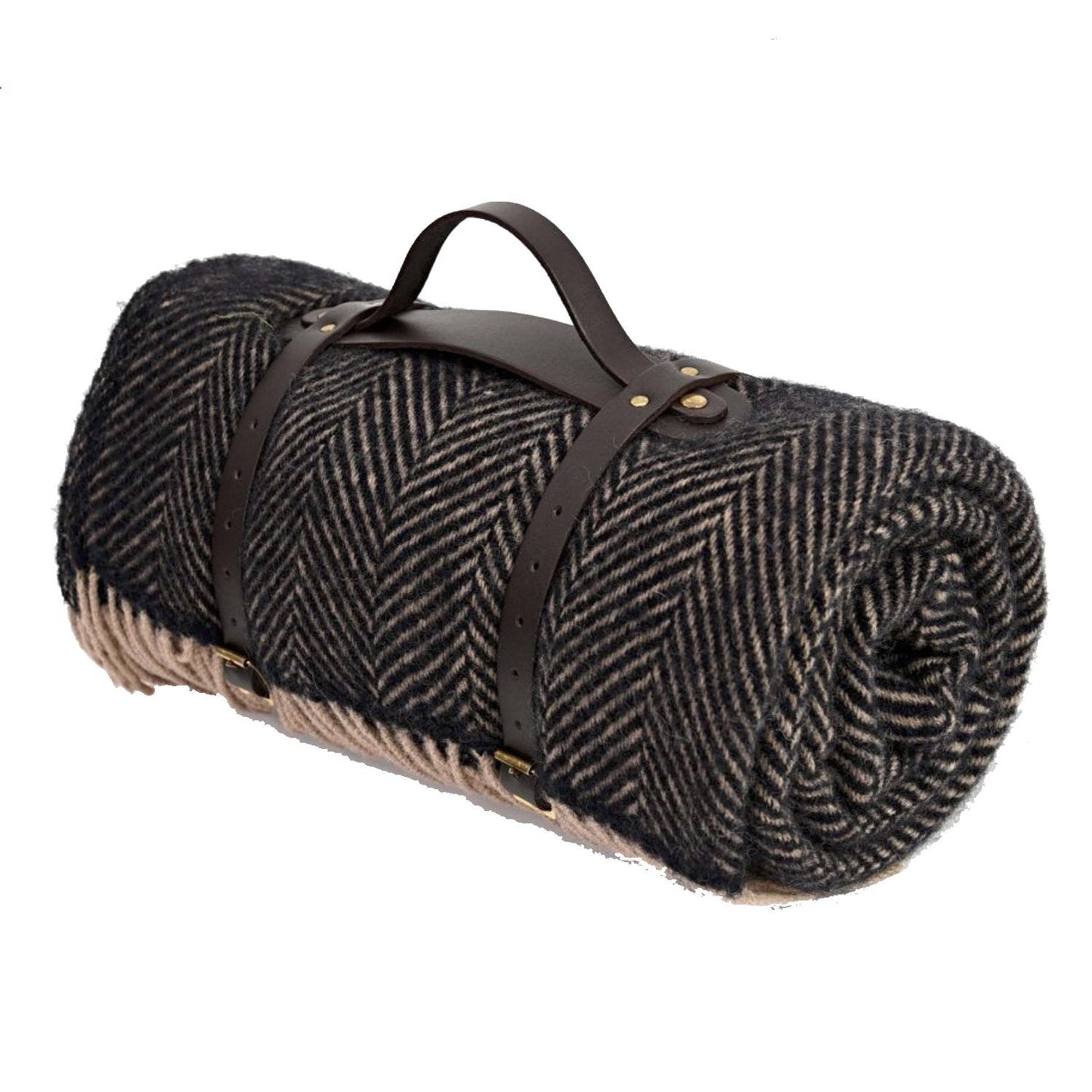 Highland Tweeds Herringbone Roll-Up Travel Blanket ~ Black ~