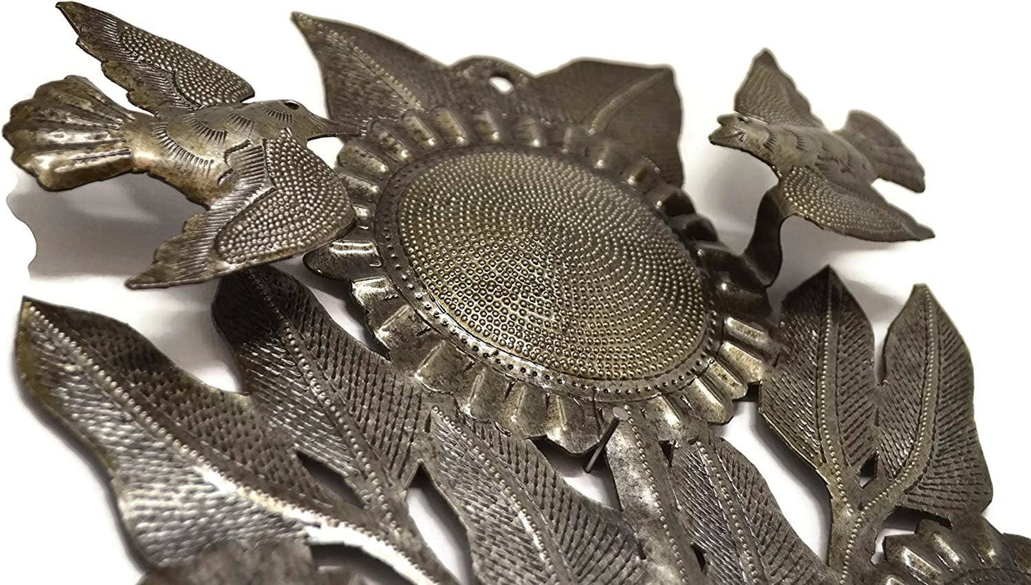 Birds Hanging, Metal Garden Sunflower Wall Decor 8.5" x 11"