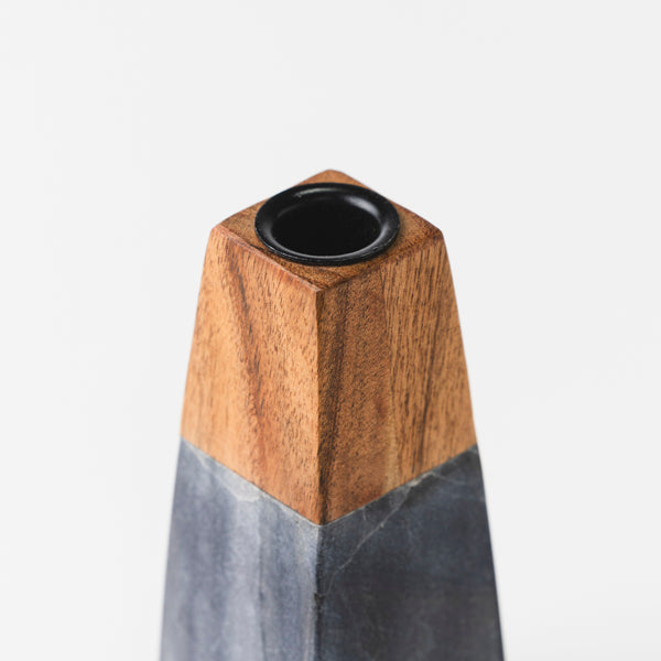 Tapered Marble & Acacia Candleholder