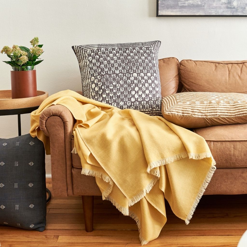 Dandelion Yellow Handloom Merino Light Weight Throw