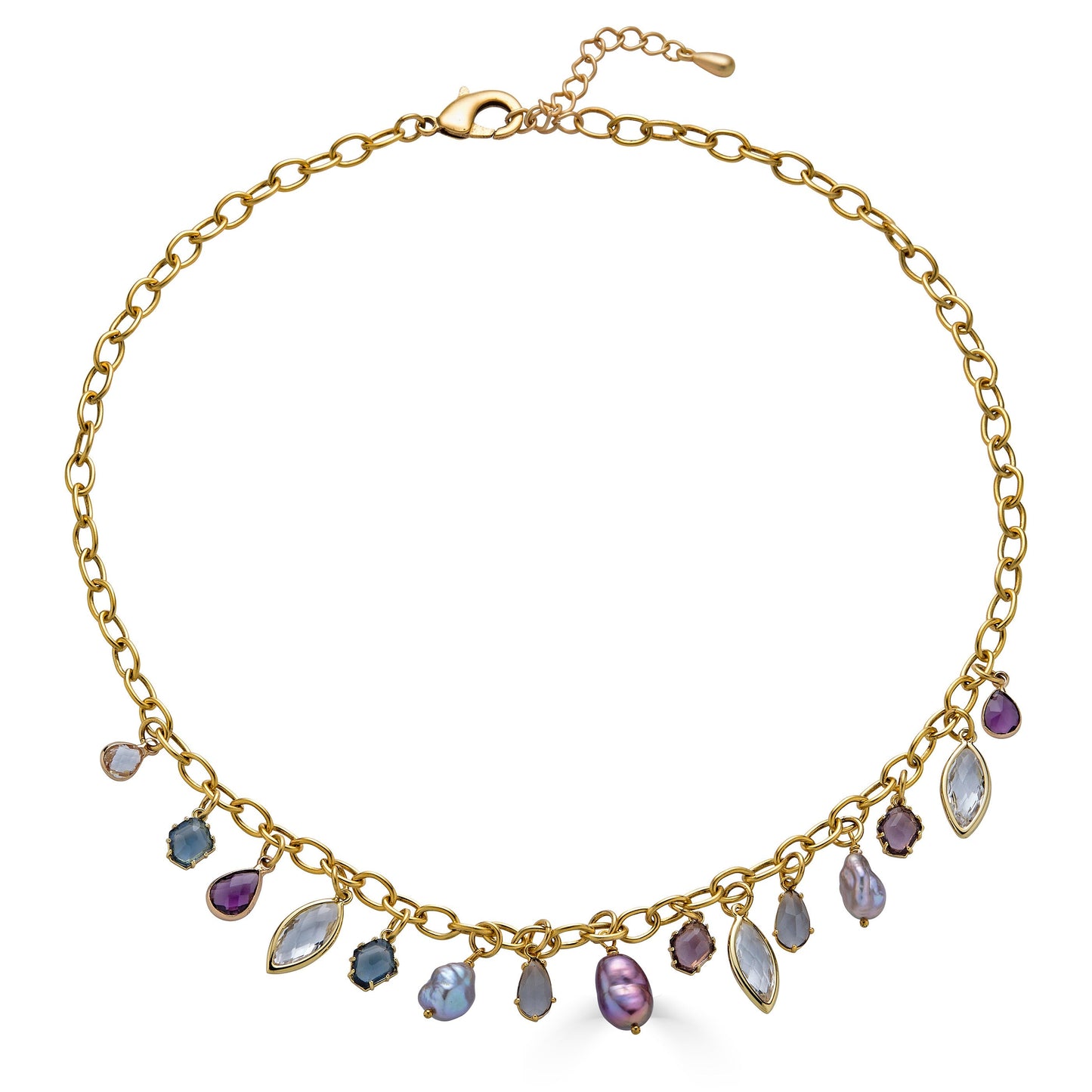 Colorful Gemstone and Pearl Charm Necklace