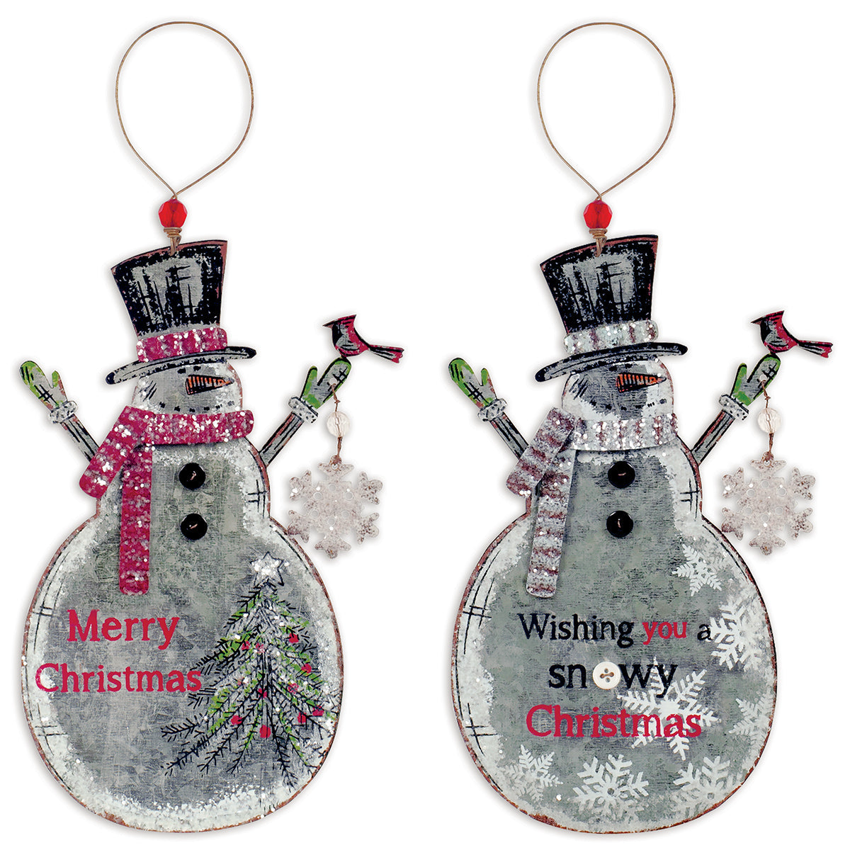 Rustic Vintage Galvanized Metal Snowman Ornaments - Set of 4