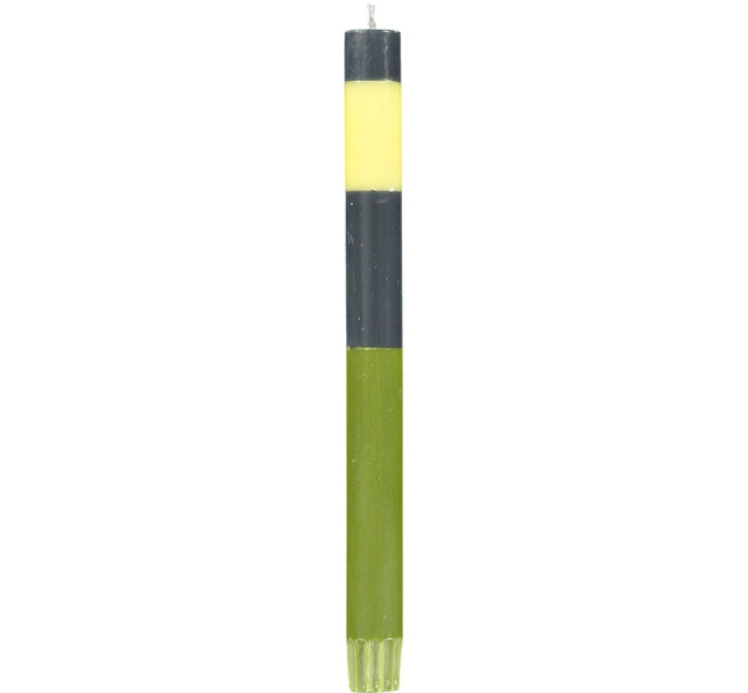 S/4 ABSTRACT Striped Olive, Indigo & Jasmine Dinner Candles