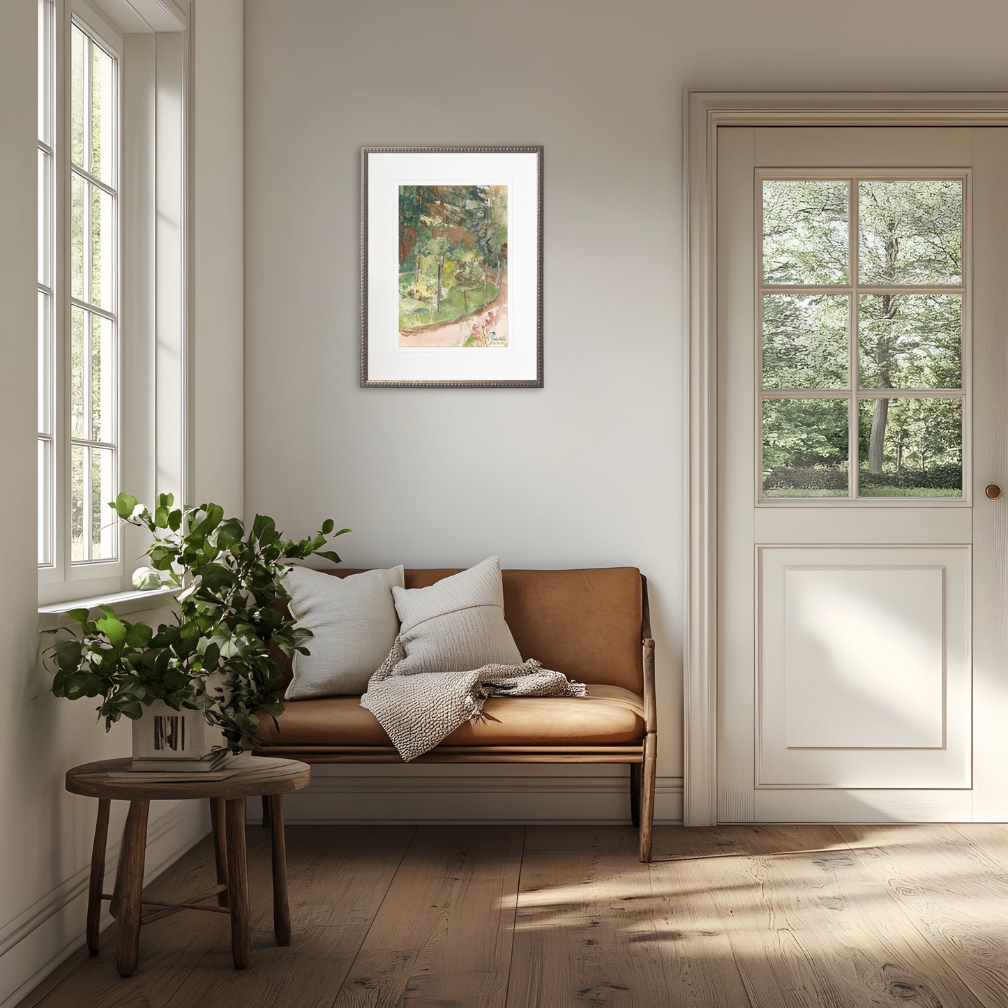 Garden Painting in Silver-Beaded Frame