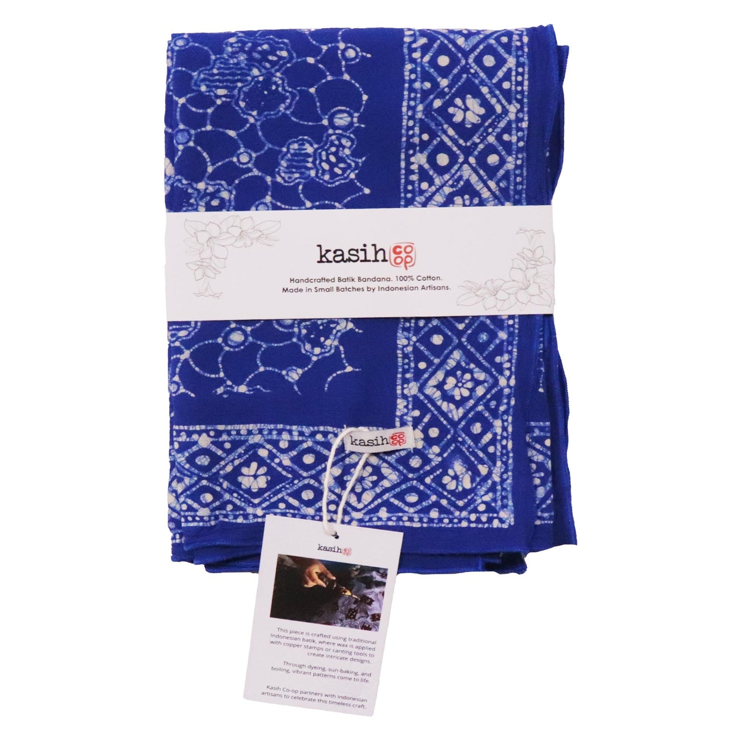 Large 39" Hand Dyed Batik Bandana, 100% Soft Cotton, Boulder, Blue