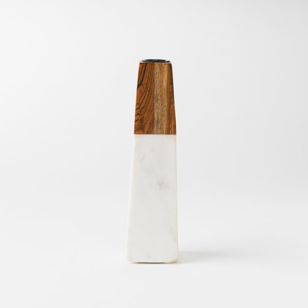 Tapered Marble & Acacia Candleholder