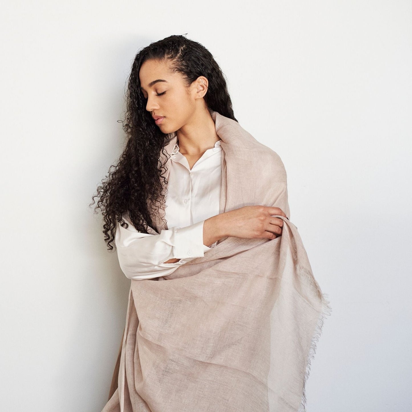 Oat Beige Neutral Hand Woven Soft Linen Silk Scarf