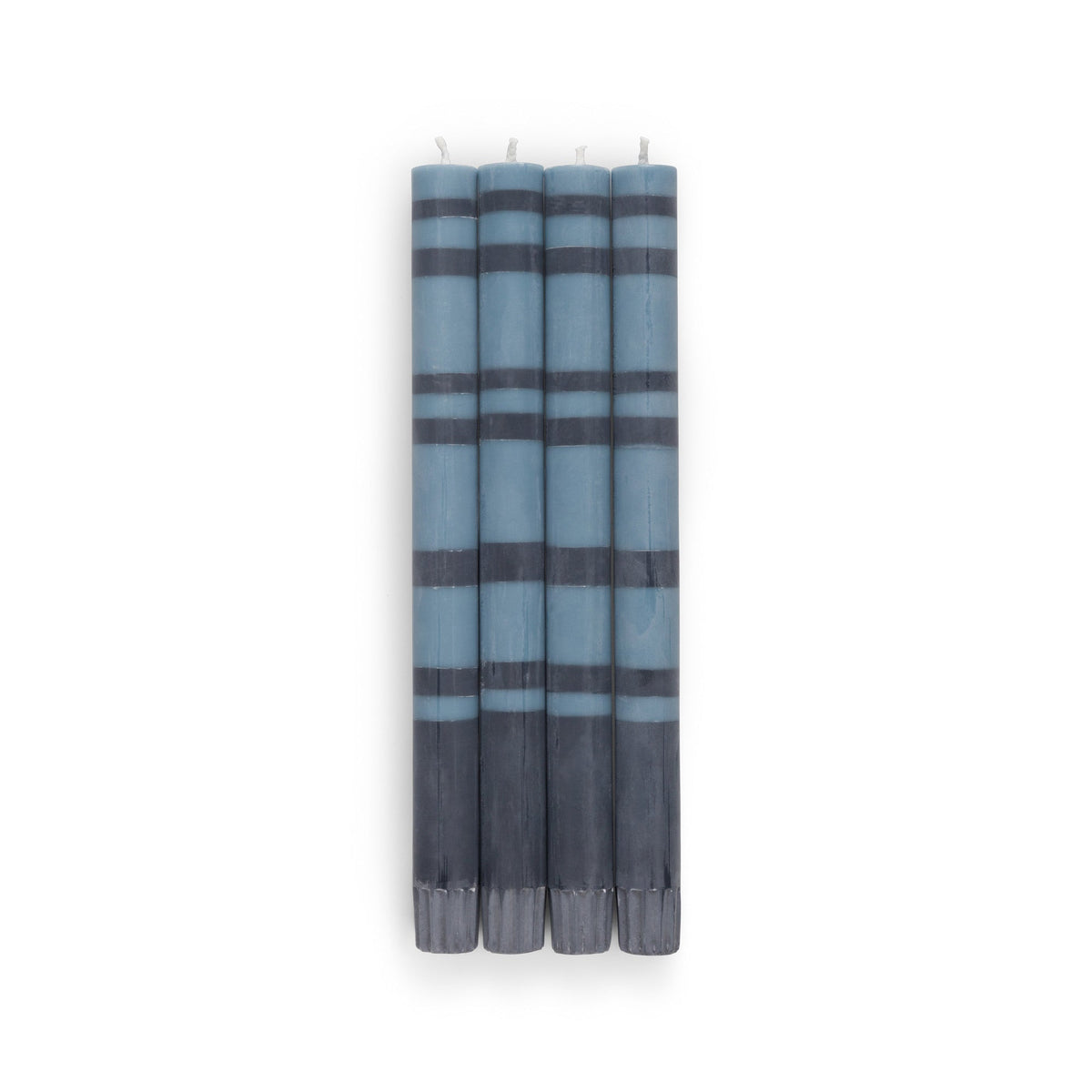 Striped Dinner Candles in Pompadour and Indigo