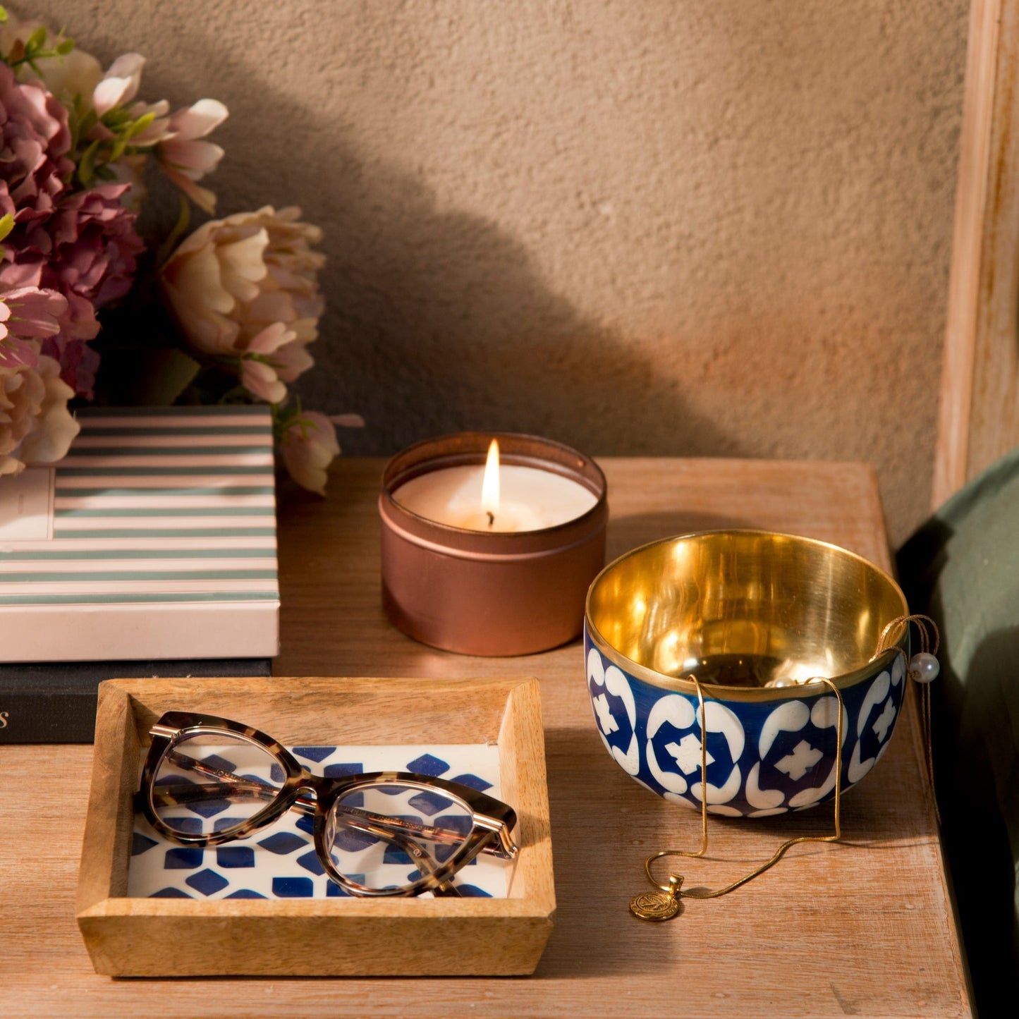 S/2 Lattice Blue Trinket Bowl & Tray Gift Box Set
