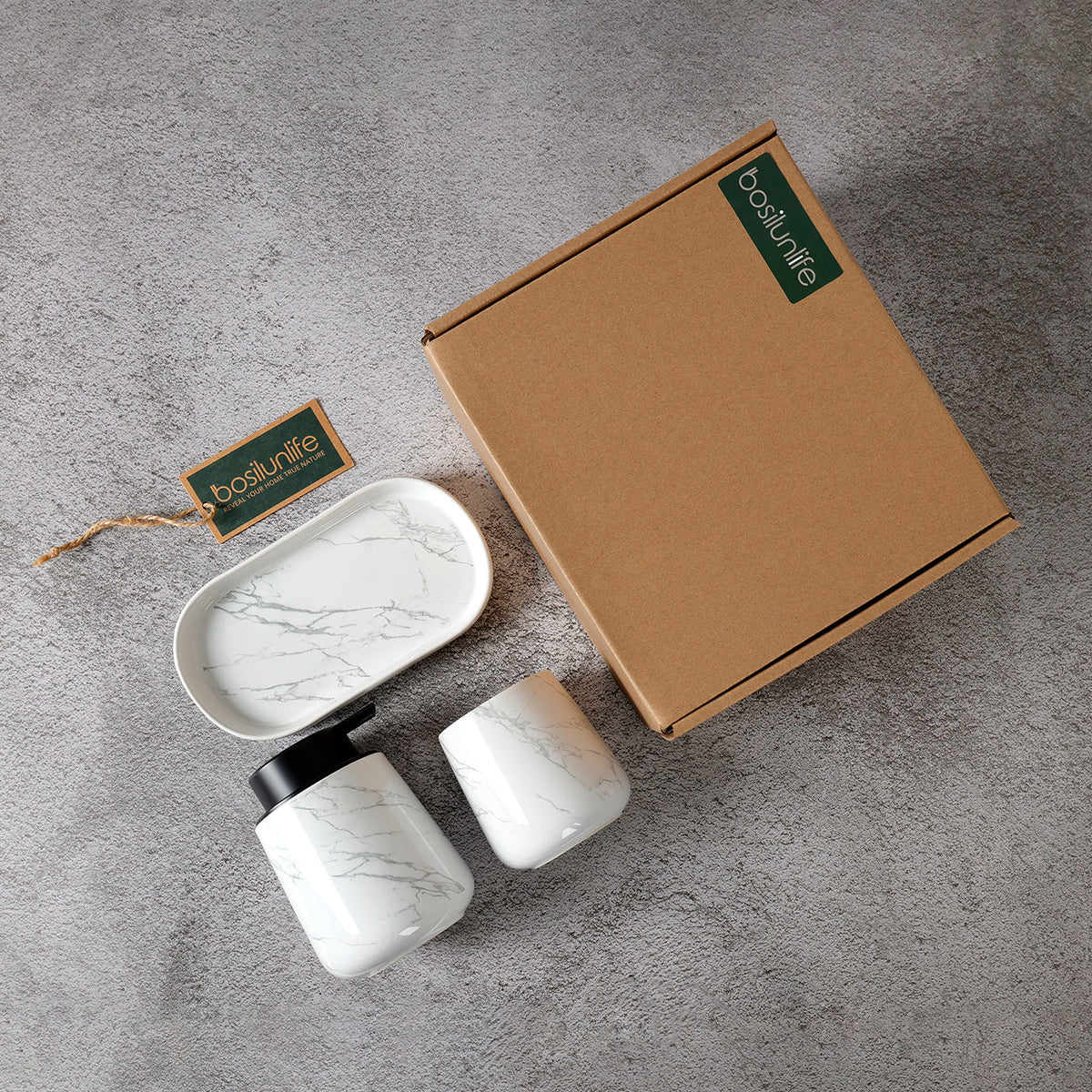 BosilunLife Marble Foaming Bathroom Set 3-Piece Recycled RebornClay™