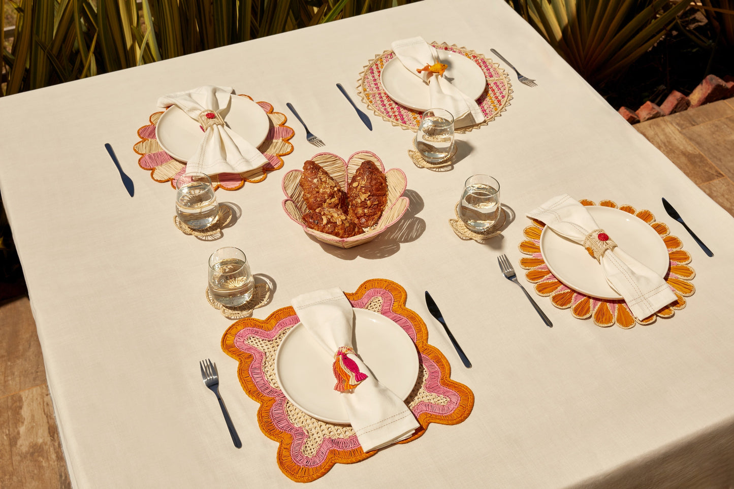 S/2 Drops Placemat - Mustard/Pink