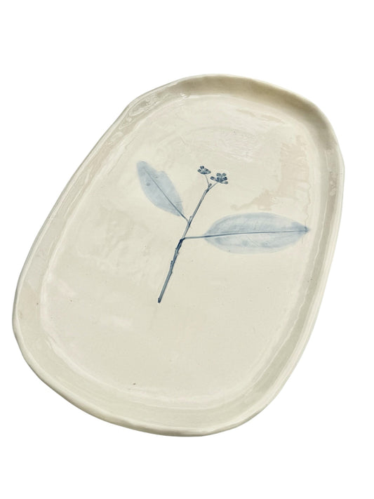 Hand-Painted Floral Tray, Blue