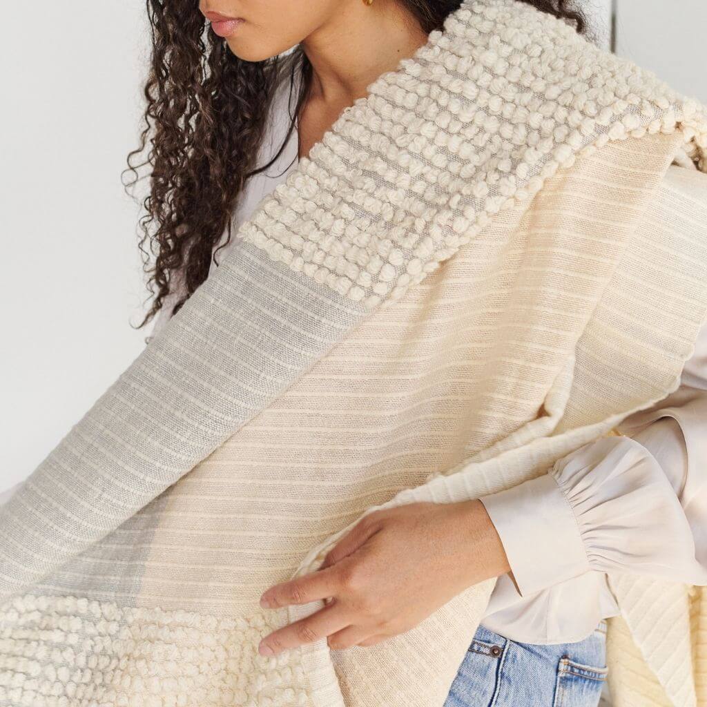 Butterscotch White Handloom Textured Plush Merino Throw