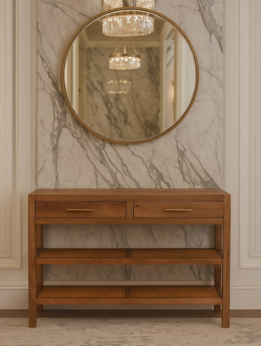 Solid Wood Woven Tier Console