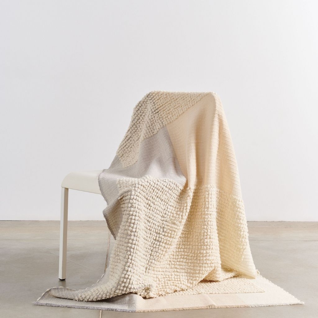 Butterscotch White Handloom Textured Plush Merino Throw
