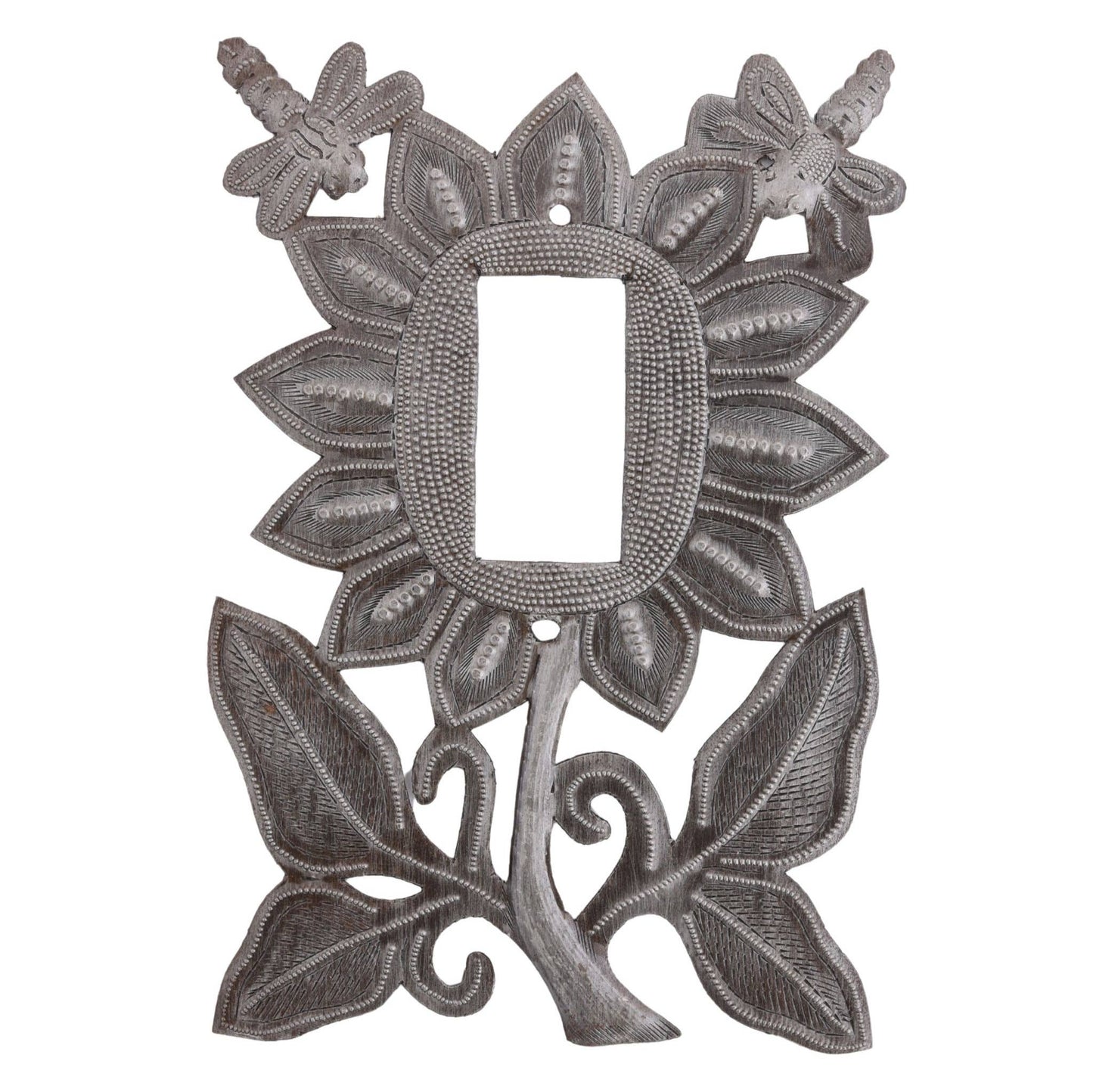 Flower Rocker Outlet Cover Handmade Haiti Recycled Metal