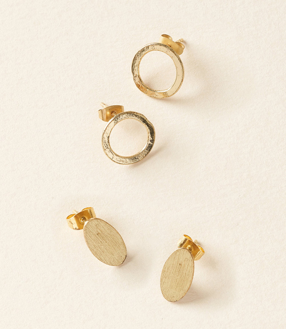 Diya Stud Circle and Oval Earrings - Set of 2