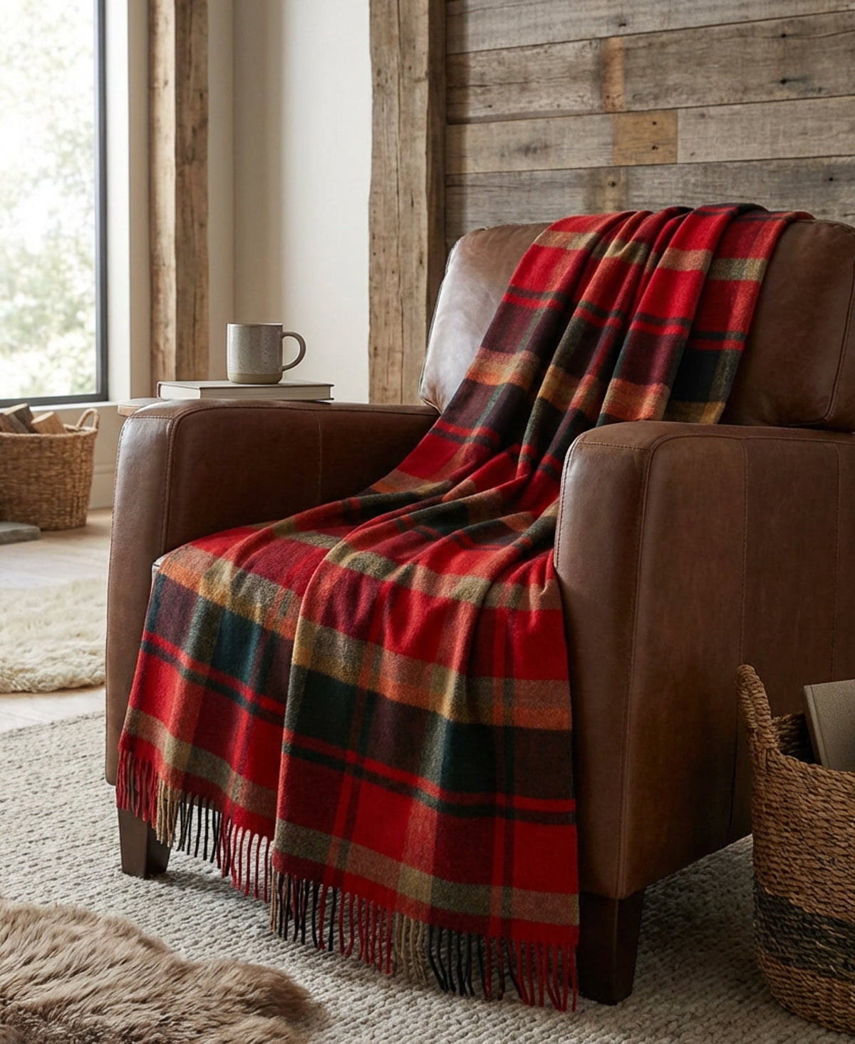 Highland Tweeds Shetland Lambswool Throw - Red Maple