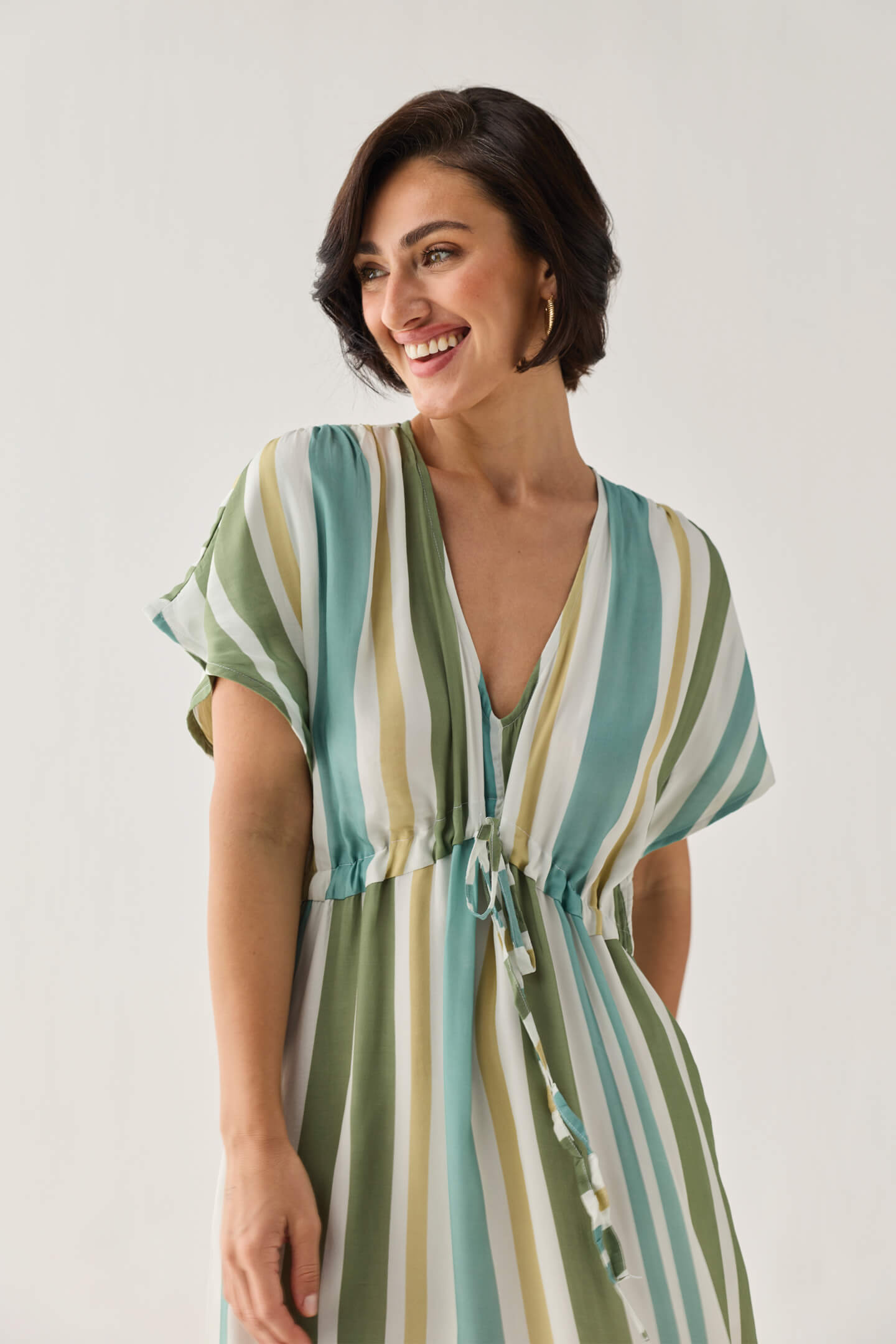 Gathered Maxi Dress in Stripes