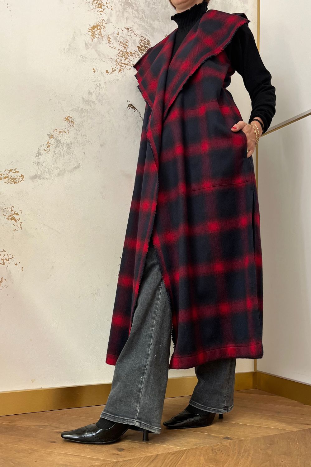 Long recycled wool vest