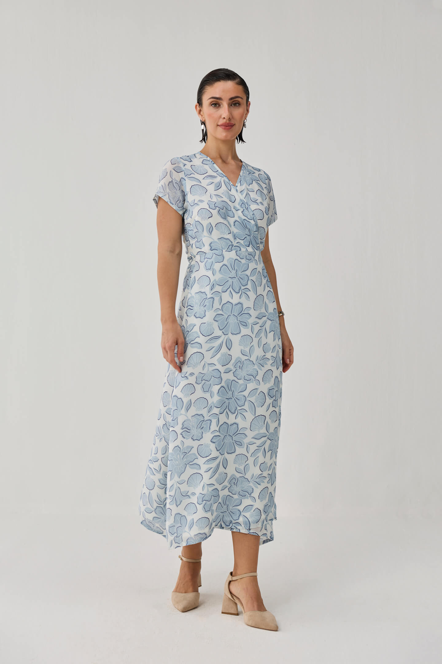 Maxi Wrap Dress in Soft Blue Florals