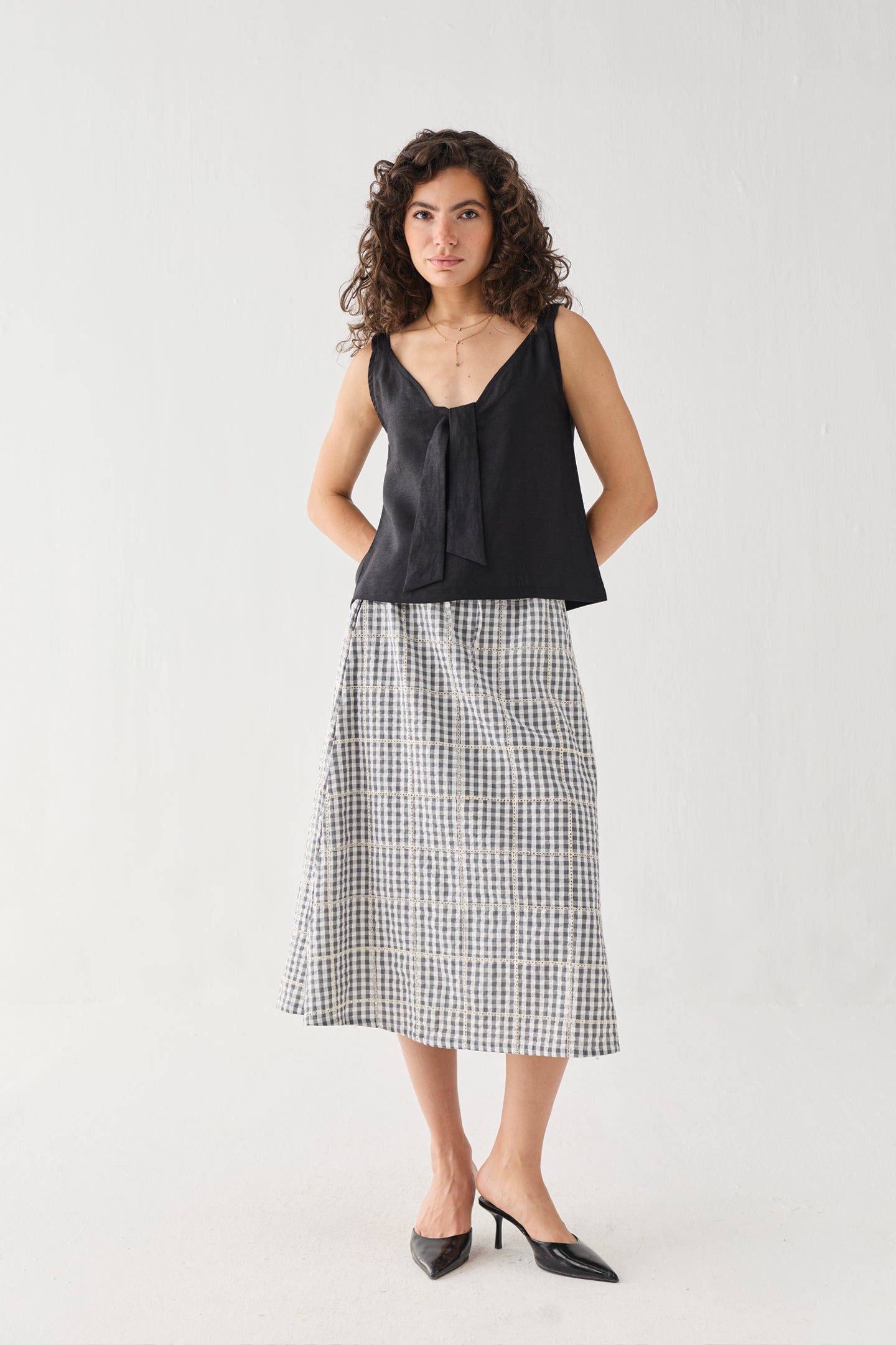 Hemp Front Tie Cami Top in Black