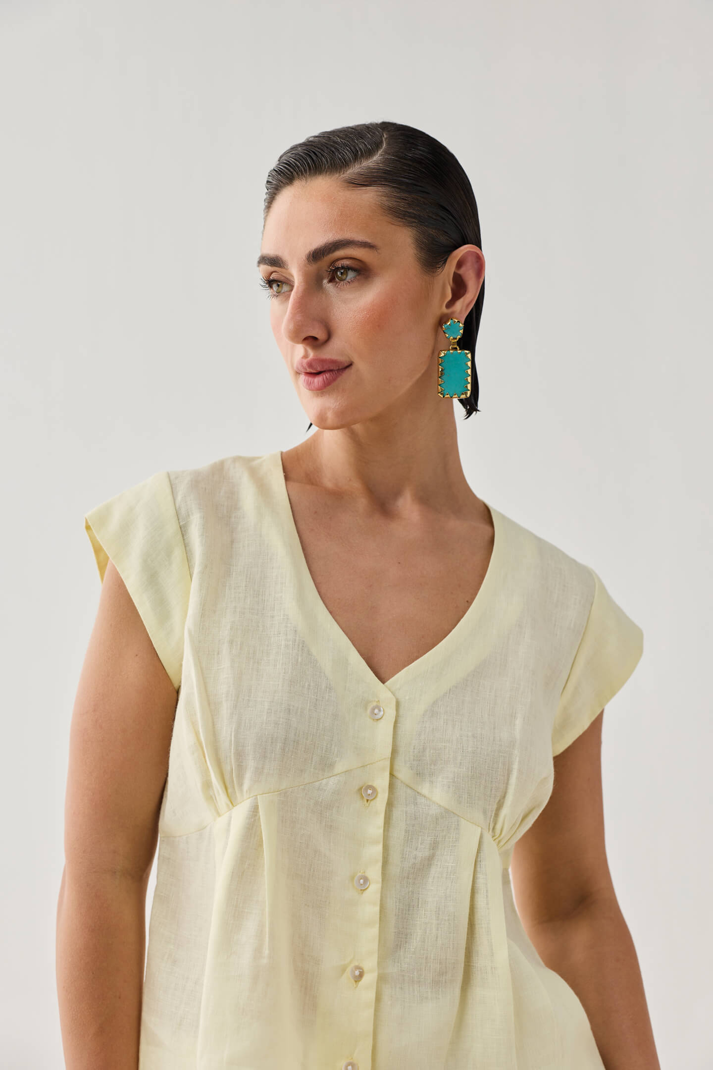 The Deep V Neck Top in Butter Lemon