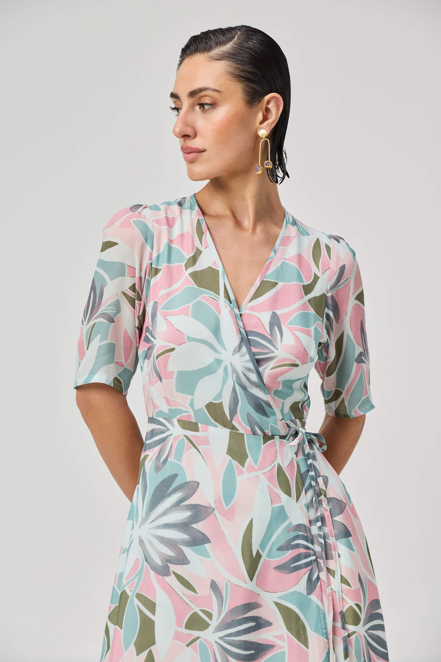 Maxi Wrap Dress in Multi Florals